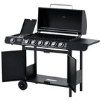 Gasgrill mit 7 Brennern, inkl. Thermometer, BBQ -Grill, mobiler Grill, Schwarz
