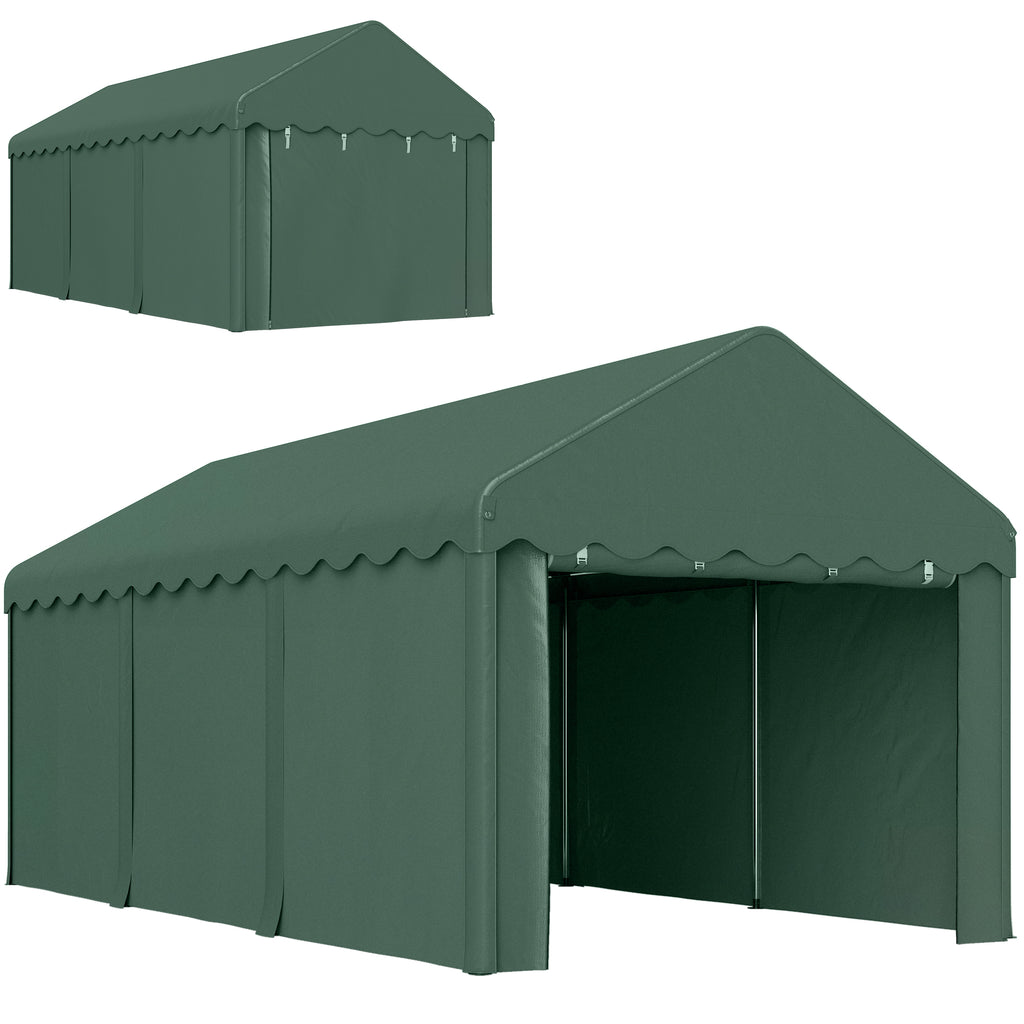3x6 m Tragbarer Carport, Fahrzeugunterstand mit 2 Eingängen, Polyesterdach, für Autos, Boote, Gartengeräte, Dunkelgrün