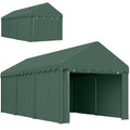 3x6 m Tragbarer Carport, Fahrzeugunterstand mit 2 Eingängen, Polyesterdach, für Autos, Boote, Gartengeräte, Dunkelgrün