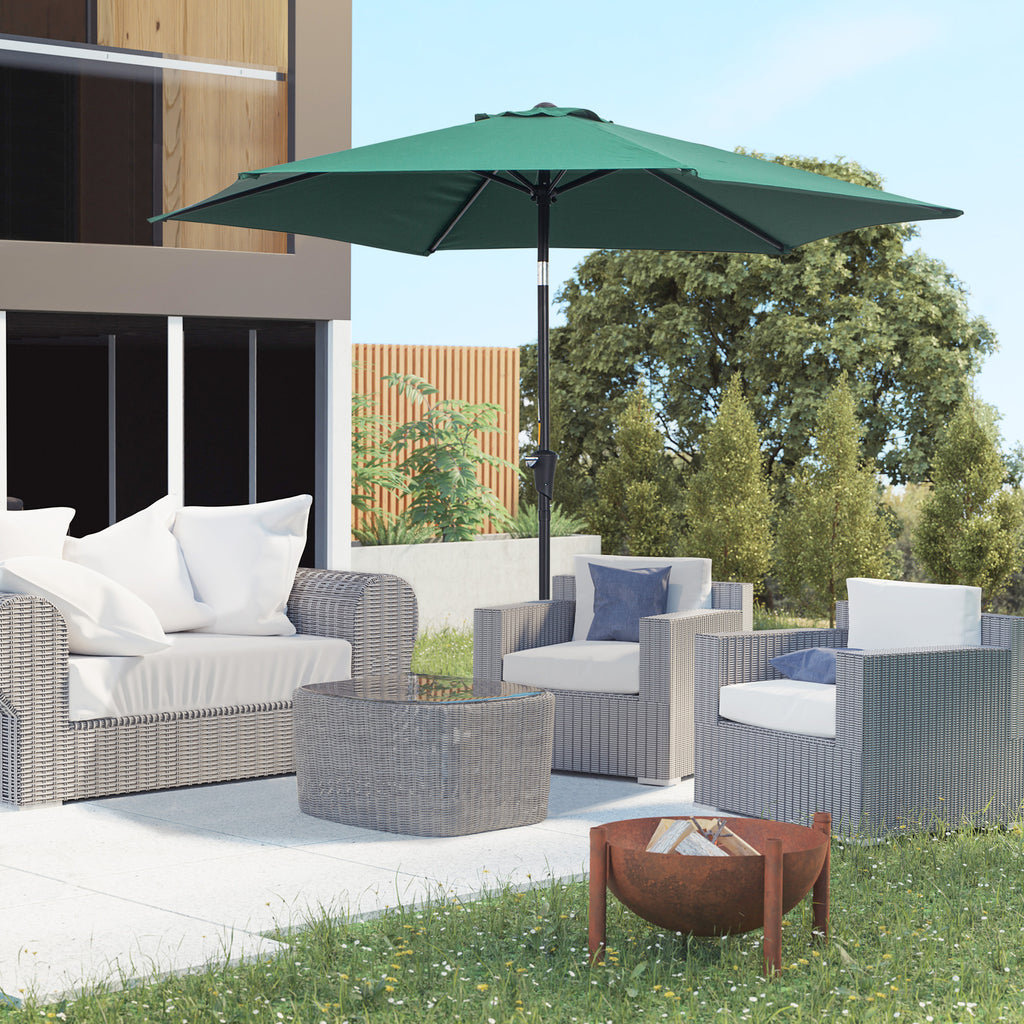  Knickschirm Sonnenschirm Gartenschirm Marktschirm mit Handkurbel Alu 180/㎡ Polyester Dunkelgrün ∅2,6 x 2,35 m