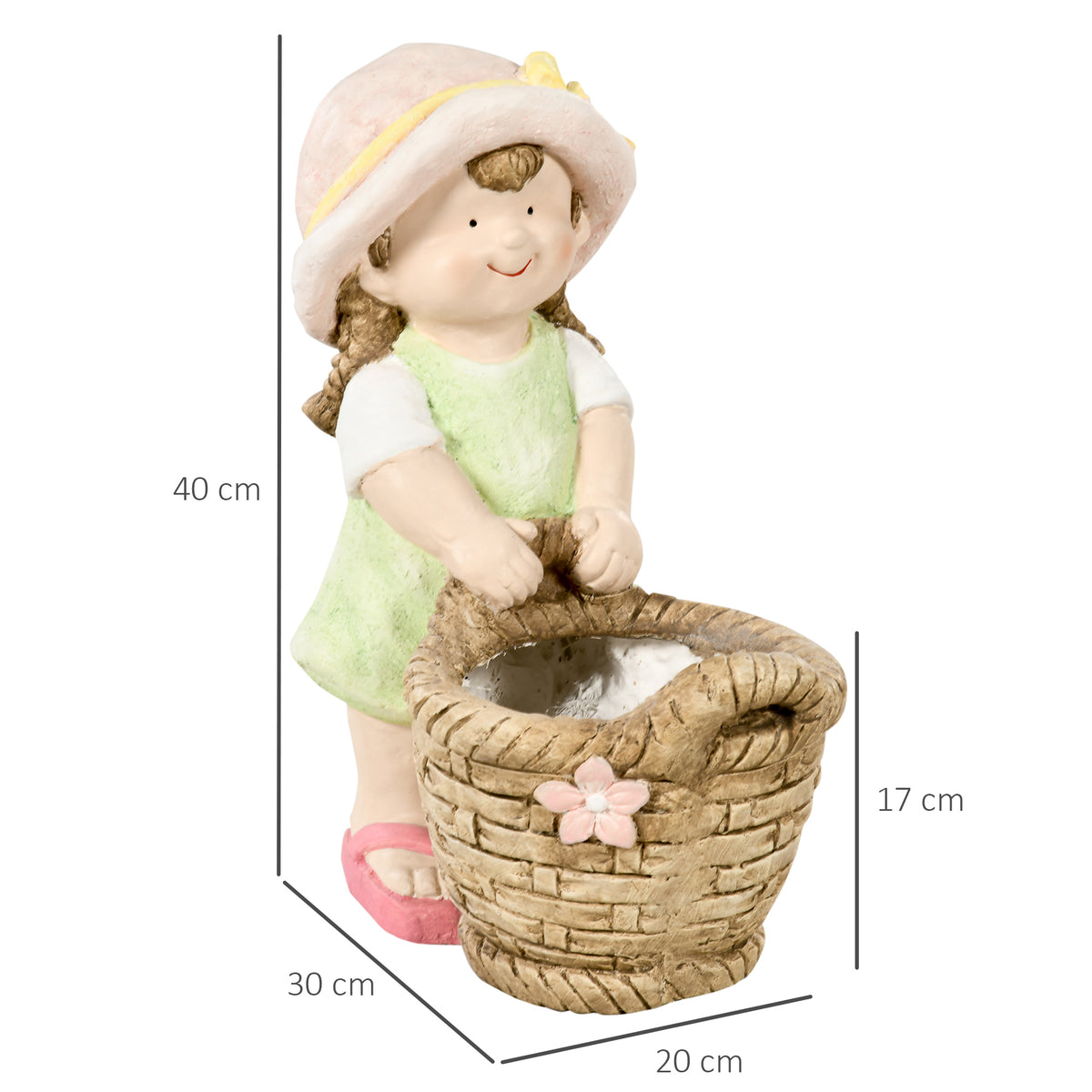 Gartenfigur "Mädchen mit Blumenkorb", Gartendekoration, wetterbeständig, 20 cm x 30 cm x 40 cm