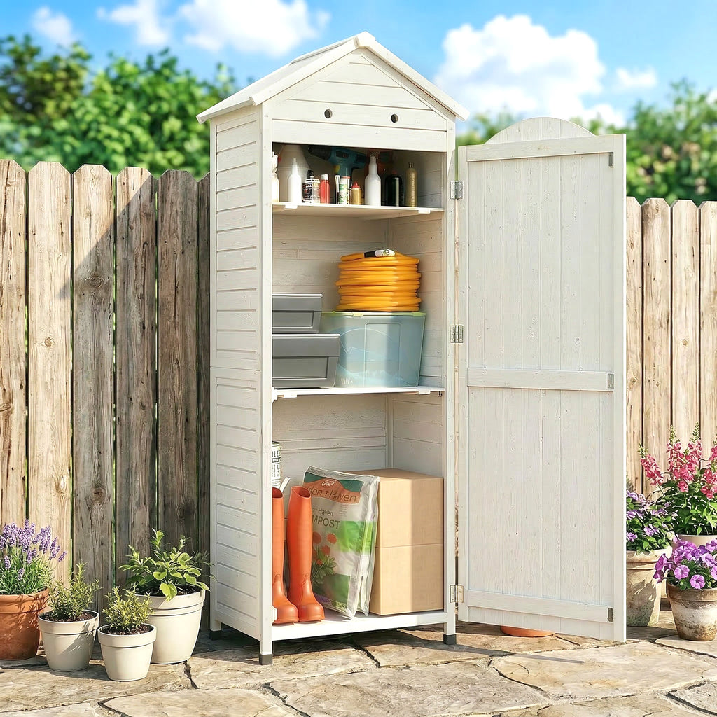 Gartenschrank Holz extra hohe Geräteschuppen mit verstellbar Ablage magnetisch Tür galvanisiert Dach Belüftung