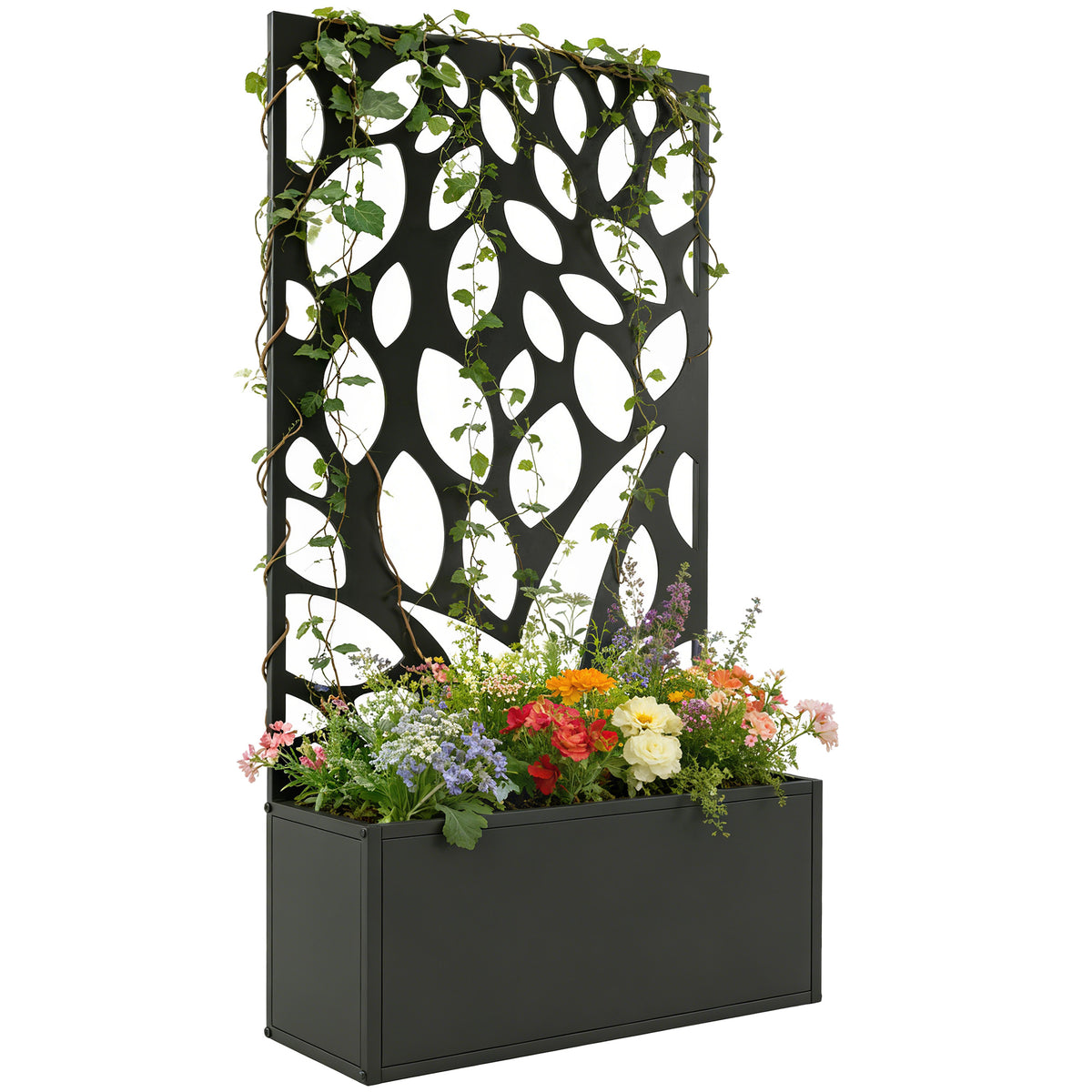 Hochbeet aus Metall mit Rankgitter, Wandmontage oder freistehend, Pflanzkasten mit Sichtschutz
