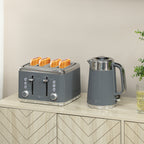 2200W, 1,7L Wasserkocher mit Schnellkochfunktion, Entkalkungsfilter und 4-Scheiben-Toaster mit 7 Br?unungsstufen, Grau