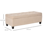 Polsterbank mit Stauraum, Knopfheftung, bis 120 kg, 125 x 49 x 41,5 cm, Beige