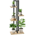 4-Etagen Pflanzenst?nder, Verstellbarer 110 cm hoch Blumenst?nder f¨¹r Innen Au?en Holz Schwarz+Naturholz