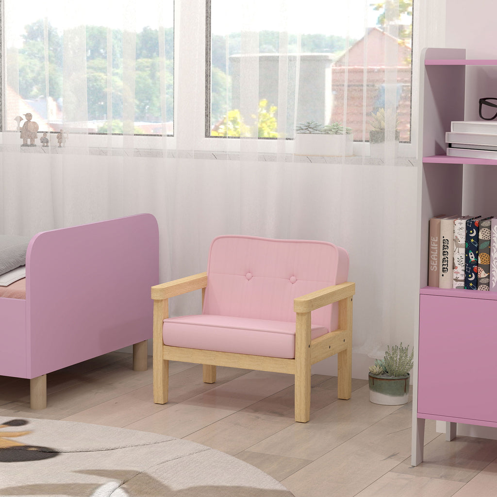 Kindersessel Kindersofa mit Kord-Optik, massiven Holzf¨¹?en Sessel aus Schaumstoff Kinderstuhl f¨¹r Kinderzimmer, Spielzimmer, 46,5 x 44 x 45 cm, f¨¹r Kinder 3-8 Jahre Rosa