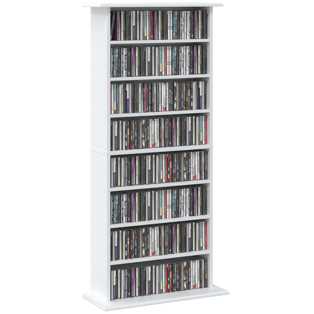 Schmaler Medienschrank, 8 Ebenen, 6 verstellbare Einlegeböden, 8 Fächer, für 360 CDs, Weiß