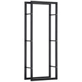 Metal Firewood Log Holder Tall Firewood Rack Indoor Outdoor Fireplace Wood Storage Shelf, Black, 60Wx25Dx150Hcm