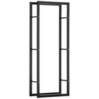 Metal Firewood Log Holder Tall Firewood Rack Indoor Outdoor Fireplace Wood Storage Shelf, Black, 60Wx25Dx150Hcm