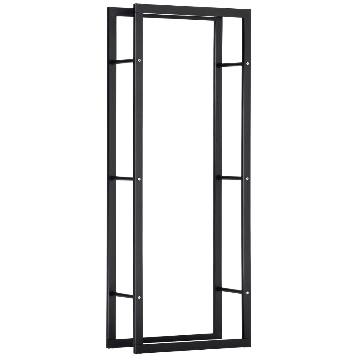 Metal Firewood Log Holder Tall Firewood Rack Indoor Outdoor Fireplace Wood Storage Shelf, Black, 60Wx25Dx150Hcm