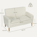 2-Sitzer-Sofa, Doppelsitzsofa mit Kautschukholzbeinen, Polstersofa f¨¹r Wohnzimmer, Schlafzimmer, Cremewei?