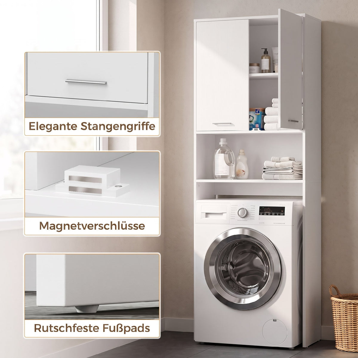 Waschmaschinenschrank mit 2 Türen 66 x 24 x 191 cm Weiß