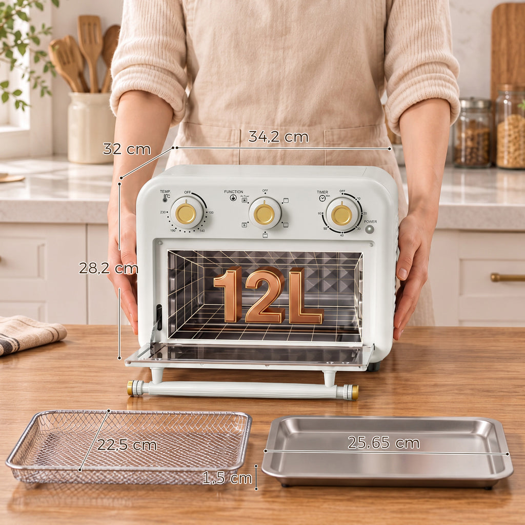 Heißluftfritteuse 12 Liter Mini Backofen mit Umluft 5 Programme