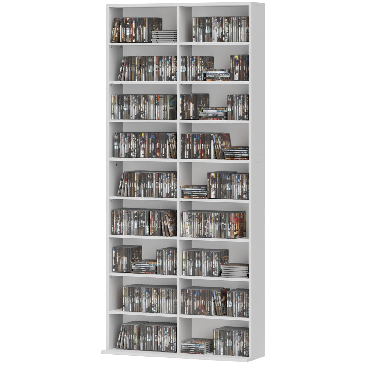 DVD-Regal, CD-Aufbewahrungsregal, 14 anpassbare Regale, 18 F?cher, 175 cm, Blu-ray-Regal, Spanplatte, Wei?