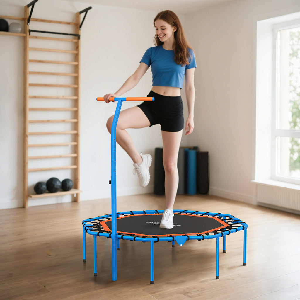 Fitness-Trampolin, Trainingstrampolin mit verstellbarem Haltegriff, stabil und leise, f¨¹r drinnenf, Stahl, Blau