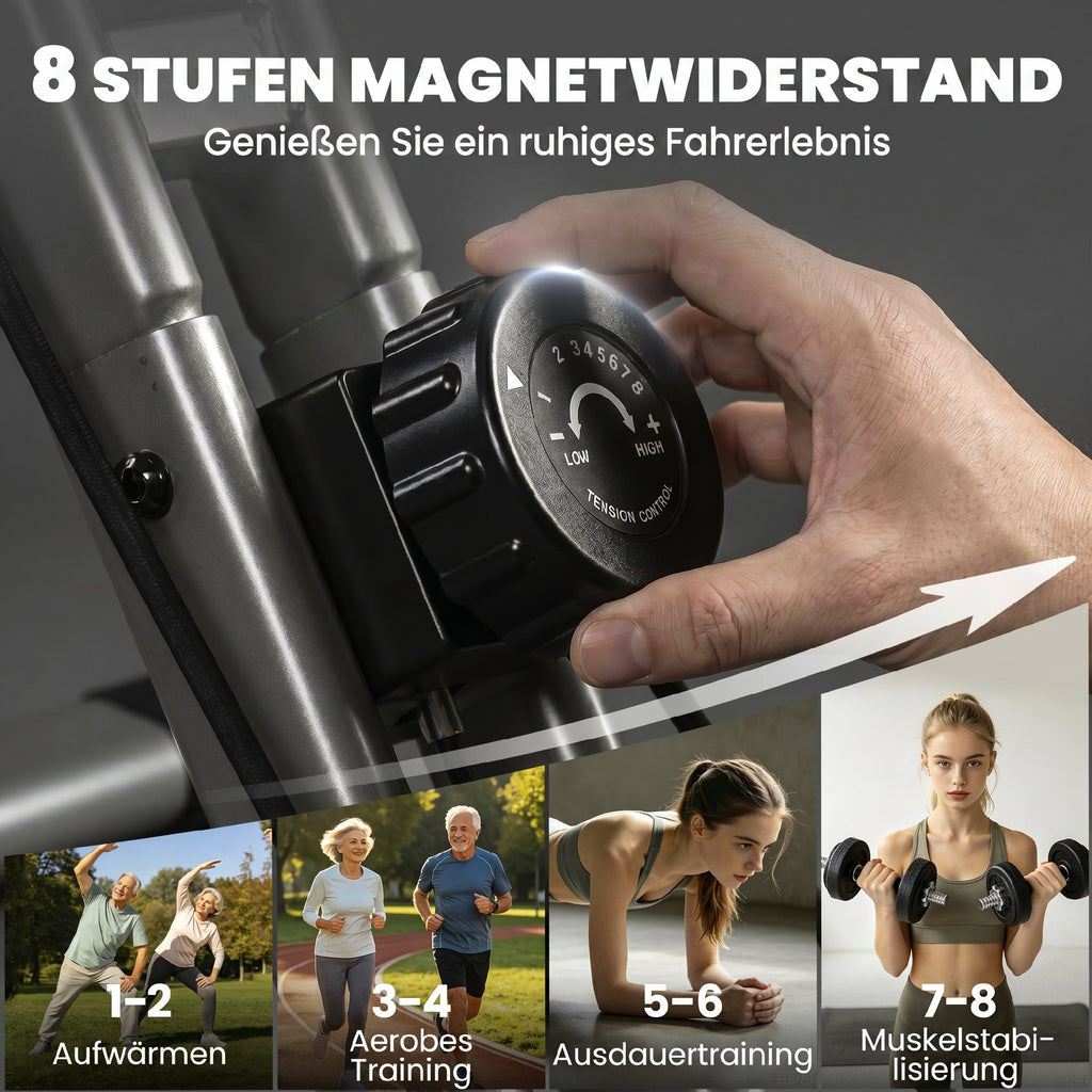 3-In-1 Folding Exercise Bike with Resistance Bands, Bluetooth App, 8-Level Magnetic Resistance, LCD Display, Black