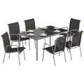 Gartenmöbel Set Sitzgruppe 150 x 90cm Tisch mit 6 Atmungsaktiven Stühlen Sicherheitsglas Tischplatte