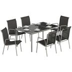 Gartenmöbel Set Sitzgruppe 150 x 90cm Tisch mit 6 Atmungsaktiven Stühlen Sicherheitsglas Tischplatte