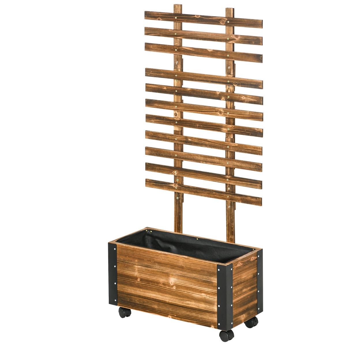 Raised Garden Bed with Trellis, Outdoor Wooden Planter Box with Metal Corners and Wheels, Raised Bed for Garden
