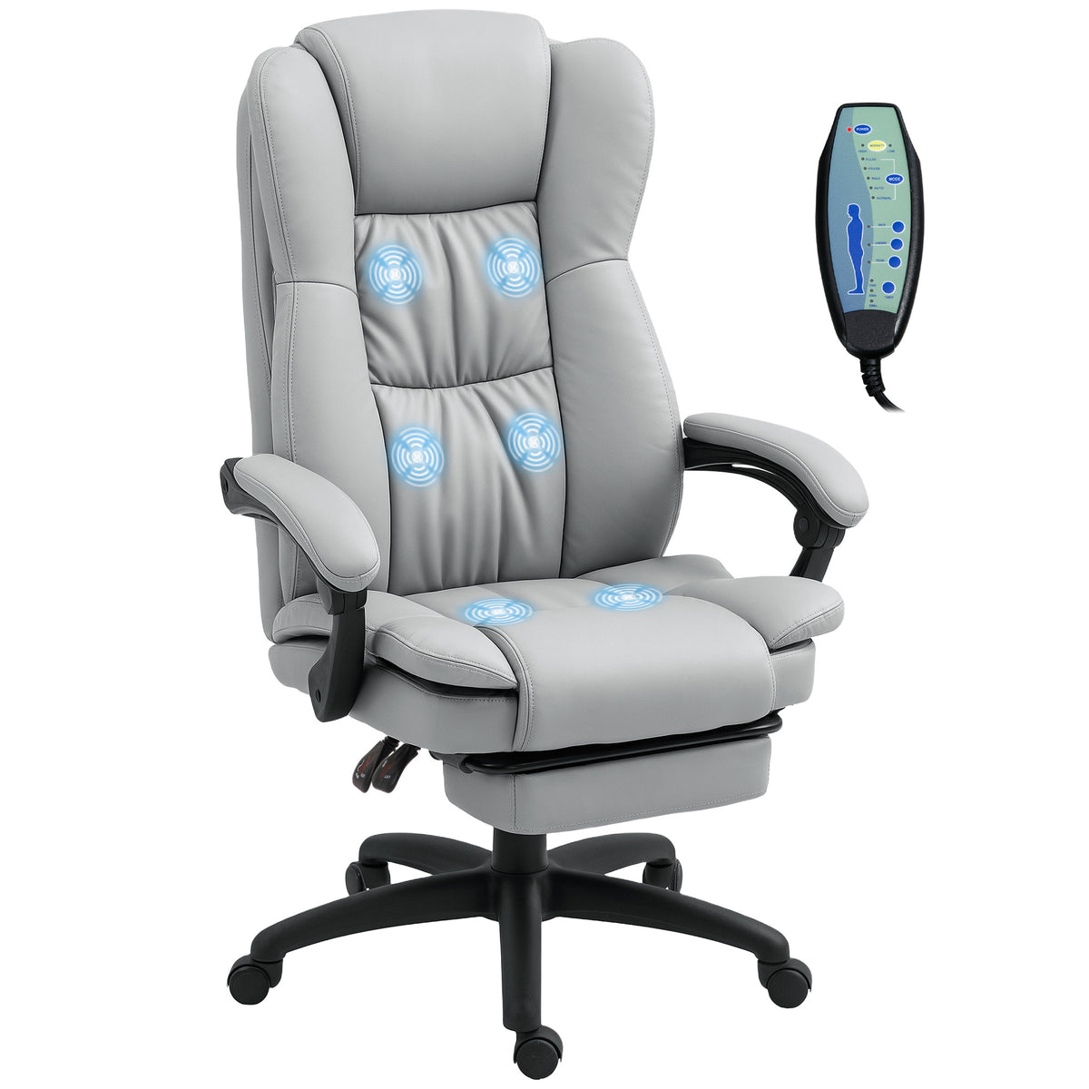 Verstellbarer Drehstuhl mit Fu?st¨¹tze, Kopfst¨¹tze, Massagefunktion, Kunstleder, 68,5x68,5x113-121cm