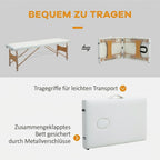 Mobile Massageliege 2 Zonen Klappbar Höhenverstellbar Massagetisch 60 cm Breit mit Tragetasche Holzfüßen Cremeweiß
