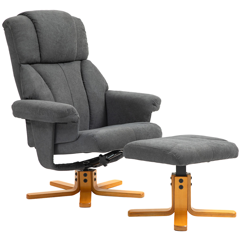 Verstellbarer Sessel mit Fußhocker mit hoher Lehne und Holzrahmen für Wohnzimmer, Schlafzimmer, Dunkelgrau