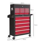 14 Drawer, Two-Part Tool Storage Chest on Wheels - Red