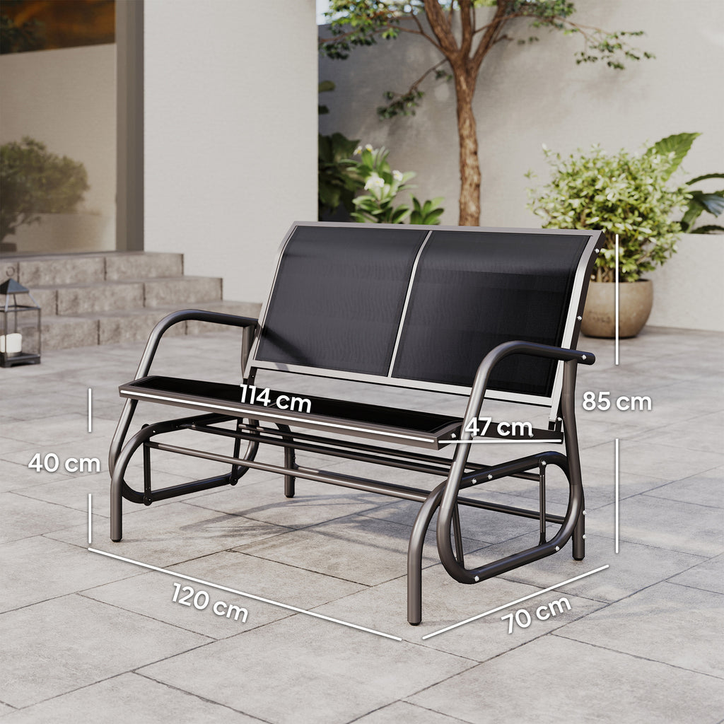 -Sitzer Schaukelstuhl Gartenbank mit Schaukelmechanismus bis 200 kg belastbar 120 x 70 x 85 cm Schwarz