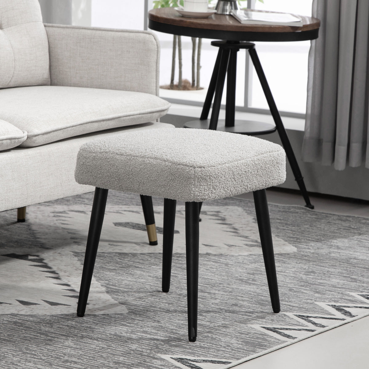 Hocker, Fu?st¨¹tze, gepolsterter Sitz, Kaschmir-Optik, Stahlbeine, 42 x 42 x 44 cm, Hellgrau