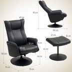 Chefsessel mit Hocker, Lederoptik, drehbar, verstellbare Lehne, bis 150 kg, Schwarz