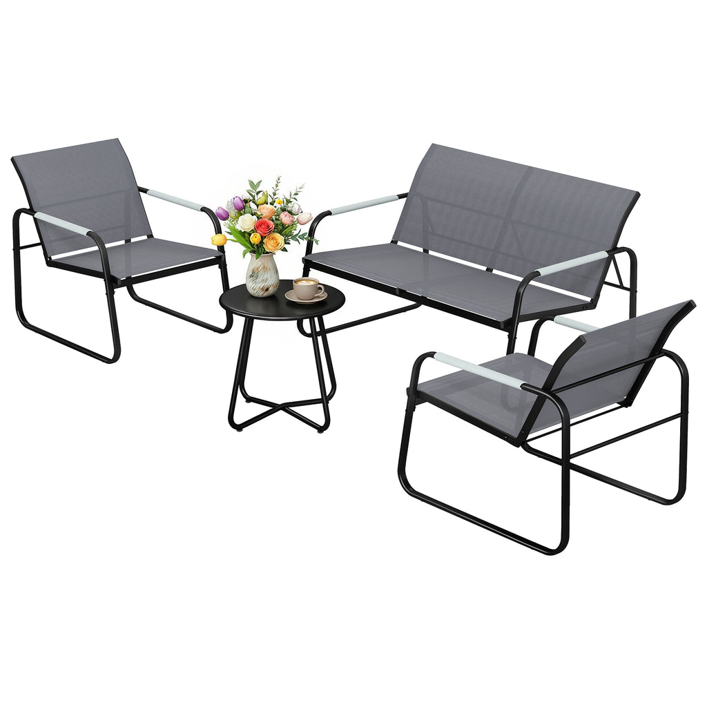 Gartenmöbel Set Sitzgruppe für 4 Personen Atmungsaktiv Gartenlounge mit 2er Sofa 2 Sessel Seilflecht Rund Tisch Fußpads