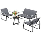 Gartenmöbel Set Sitzgruppe für 4 Personen Atmungsaktiv Gartenlounge mit 2er Sofa 2 Sessel Seilflecht Rund Tisch Fußpads