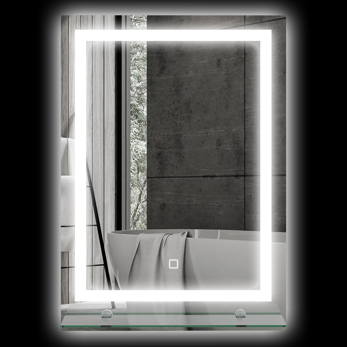 LED-Badspiegel, dimmbar, Anti-Beschlag, Touch-Schalter, Ablage, 50 x 70 cm, Silber