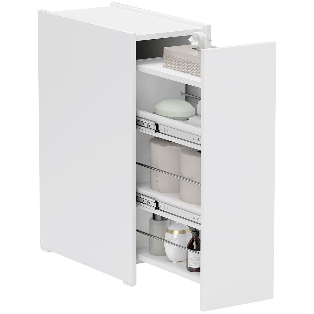 Schmaler Badezimmerschrank, Bodenschrank mit tiefer Schublade, Freistehender Badschrank, Spanplatte, Wei?