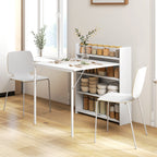Kitchen Table, Folding Dining Table, with 4-Tier Shelves, Modern Drop-Leaf Table, White