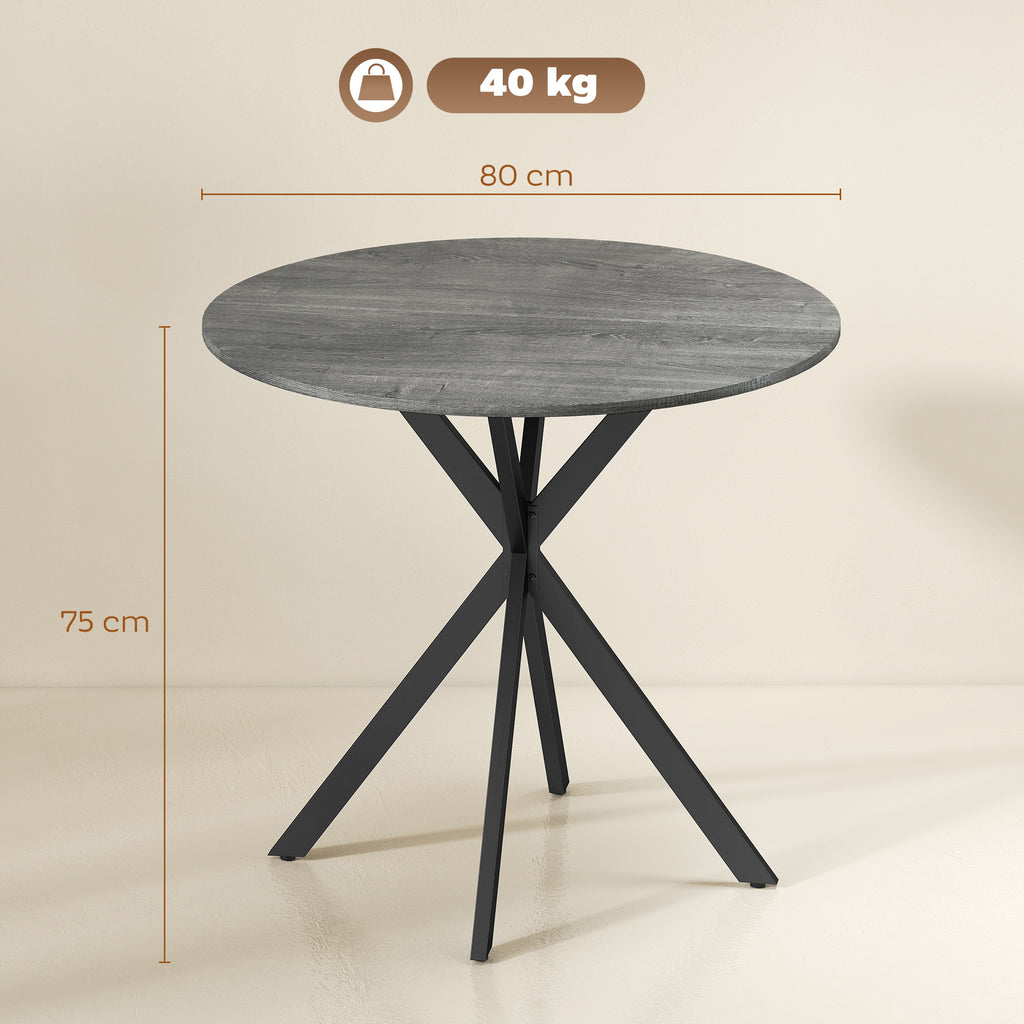 Runder Küchentisch, 80 cm, kompakte Tischplatte, Spanplatte, Metall, Grau