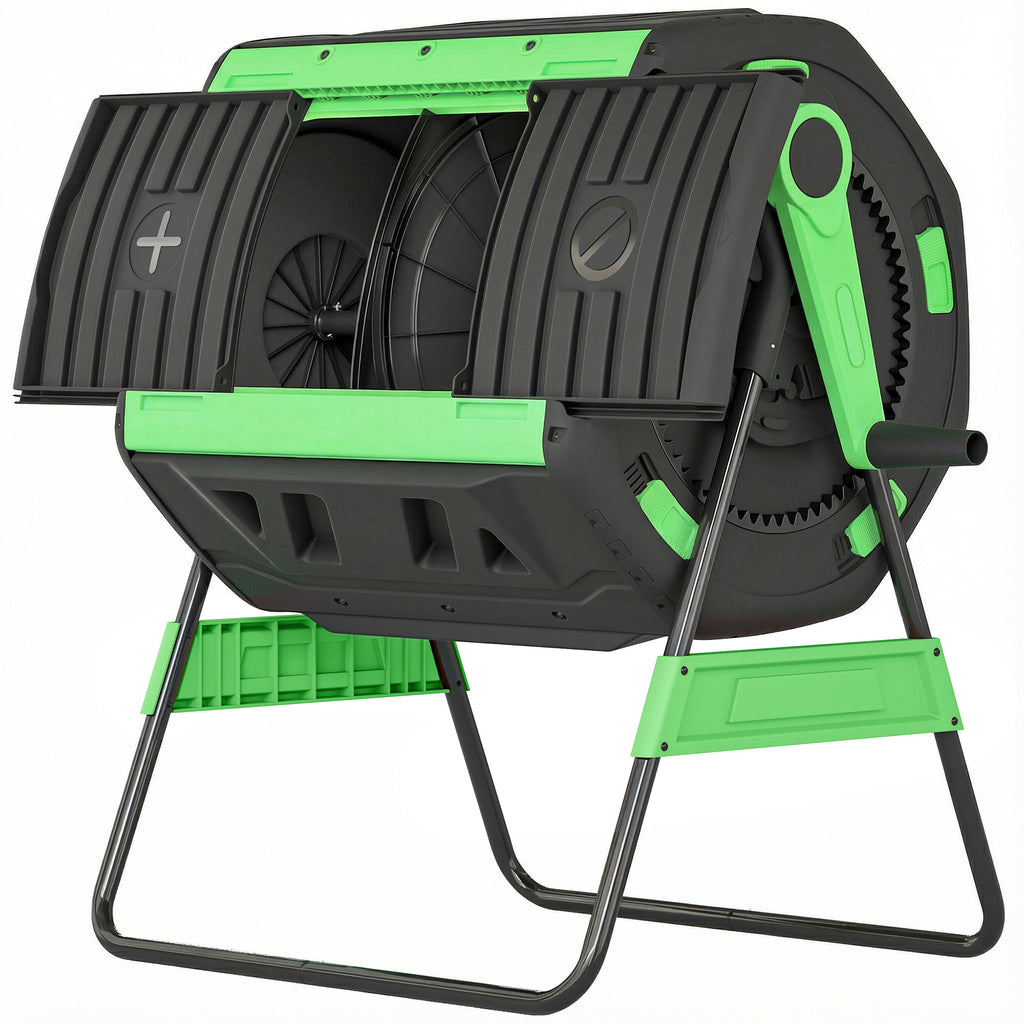 Garden Compost Bin, 200L Dual Chamber Tumbling Composter with Adjustable Vents, BPA Free Compost Tumbler, Green