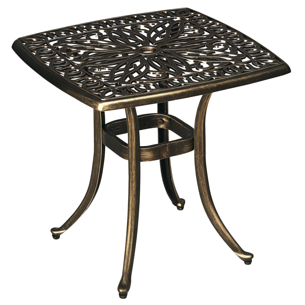 Outdoor Patio Side Table with 38mm Dia. Umbrella Hole, Cast Aluminium Patio coffee Table, 54 x 54cm, Bronze Tone