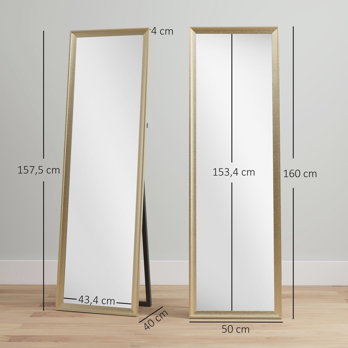 Ganzk?rperspiegel, flexibel platzierbar, 160 x 50 cm, Goldton