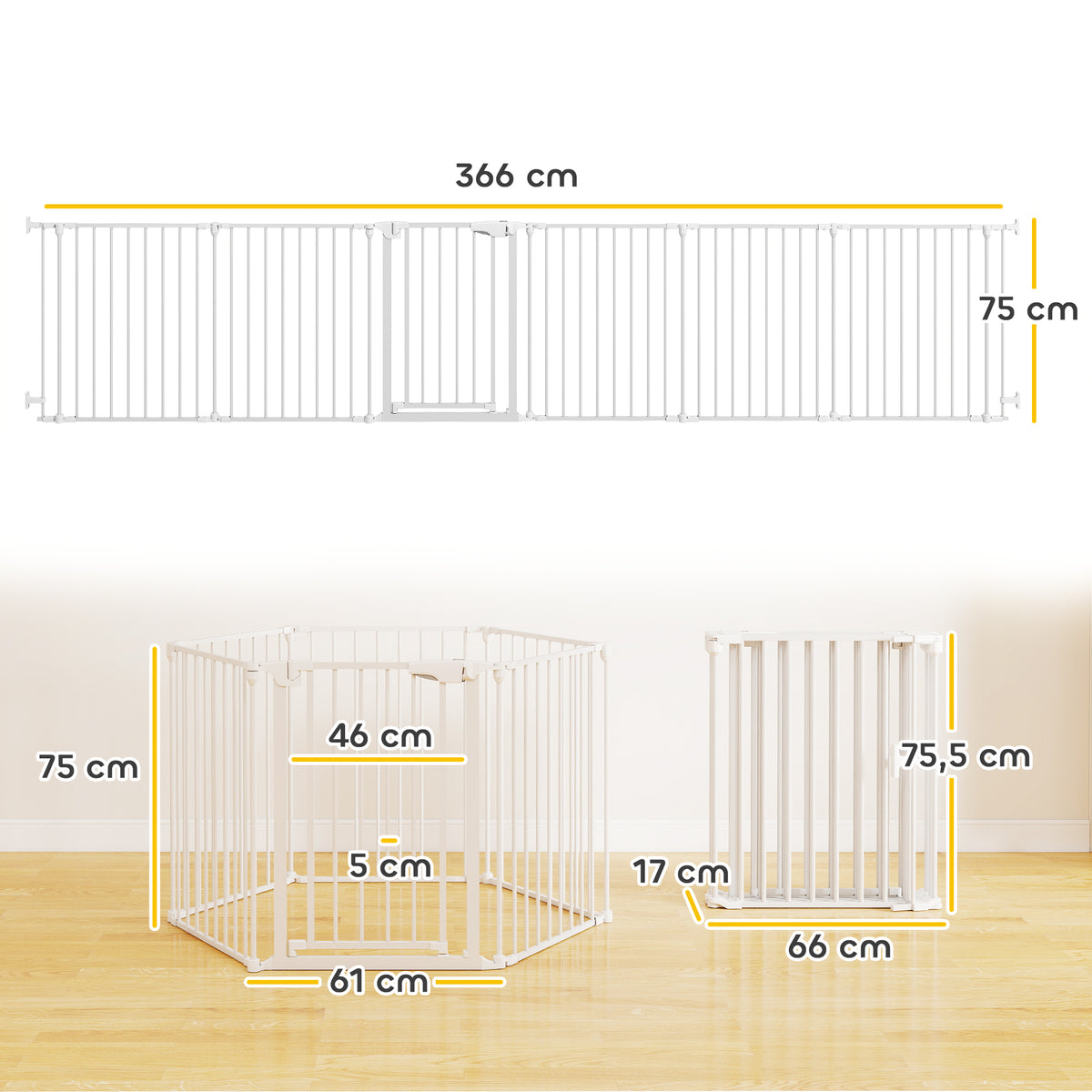 Haustierzaun, 6-Panel-Barriere mit Tür, faltbar, für kleine & mittelgroße Hunde, Kunststoff, Kohlenstoffstahl, Weiß