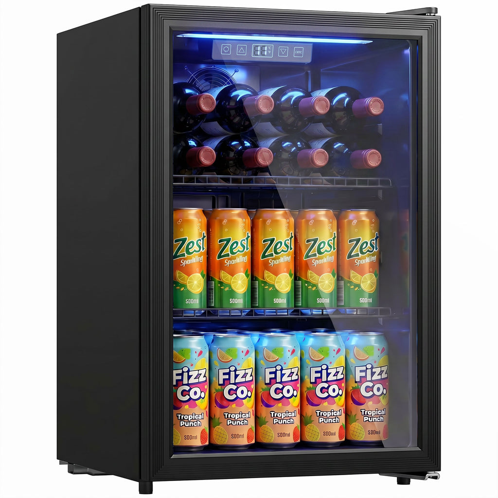 70 L Getränkekühlschrank, Kühler für 70 Dosen mit Doppelglas-Tür, verstellbar Regal, LED-Beleuchtung Schwarz