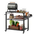 Outdoor-Kücheninsel, Grillwagen mit Aufbewahrungsregal, Griff, 4 Rollen, Küchenwagen, Terrasse, Garten, Metall, Schwarz