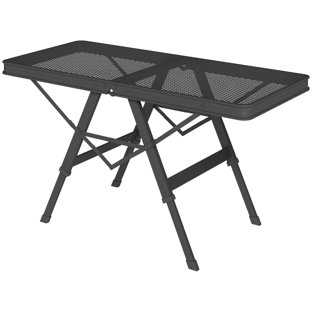 3 ft Folding Camping Table w/ Adjustable Heights, Portable Lightweight Outdoor Folding Picnic Table with Metal Mesh Desktop & Aluminium Legs for Picnic, Garden, Party, Black