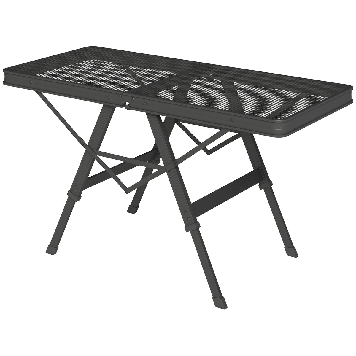 3 ft Folding Camping Table w/ Adjustable Heights, Portable Lightweight Outdoor Folding Picnic Table with Metal Mesh Desktop & Aluminium Legs for Picnic, Garden, Party, Black