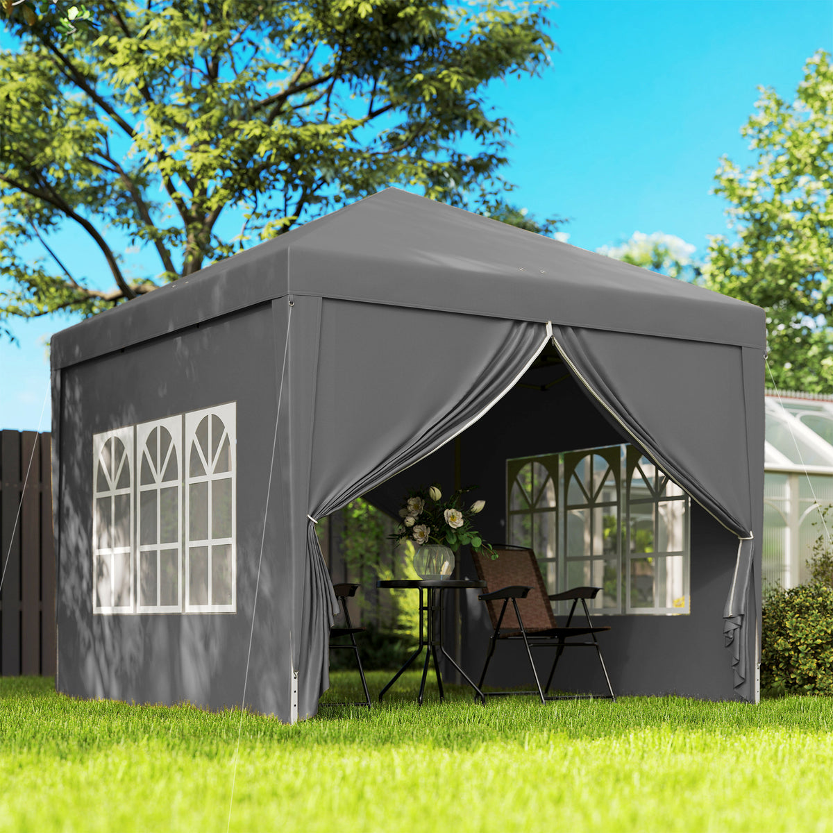 3x3(m) Pop-Up Gazebo, with Curtain Walls and Windows, Grey