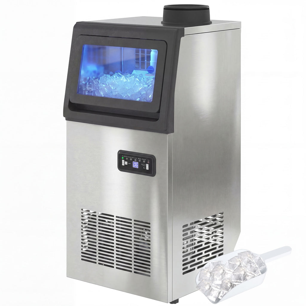 Gewerbliche Eismaschine, 45 kg/24 Std., Edelstahl, Unterbau oder freistehend, Silber