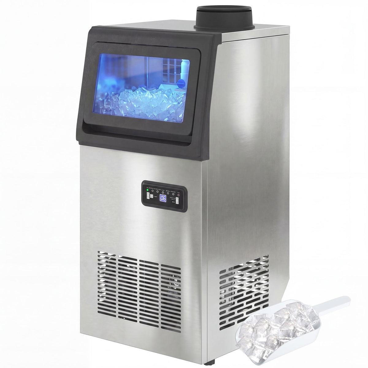Gewerbliche Eismaschine, 45 kg/24 Std., Edelstahl, Unterbau oder freistehend, Silber