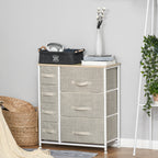 Kommode, Sideboard, 7 faltbare Stoffschubladen, Metallgestell, 63,5 x 30 x 71 cm, Hellgrau
