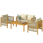 Gartenmöbel Set Holz Sitzgruppe für 4 Personen mit 2er Sofa 2 Sessel Tisch Seilflecht Lamellendesign waschbar Kissen